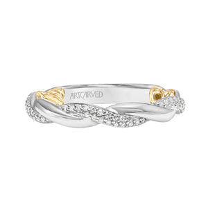 Artcarved Bridal Mounted with Side Stones Contemporary Lyric Diamond Wedding Band Ainsley 14K Yellow Gold Primary & 14K White Gold