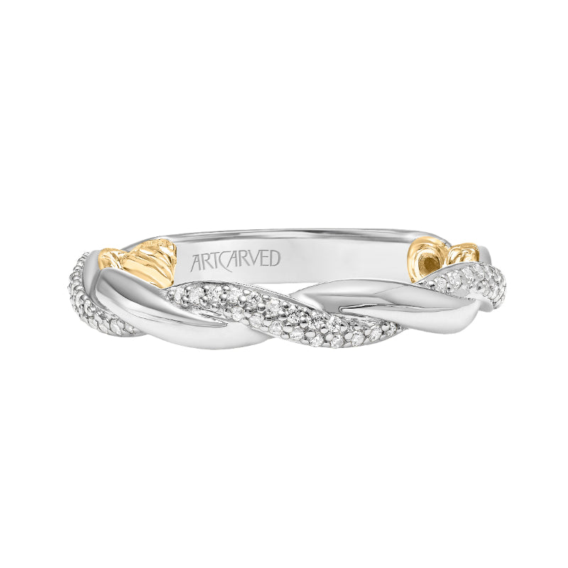 Artcarved Bridal Mounted with Side Stones Contemporary Lyric Diamond Wedding Band Ainsley 14K Yellow Gold Primary & 14K White Gold