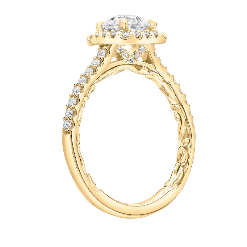 Artcarved Bridal Semi-Mounted with Side Stones Classic Lyric Halo Engagement Ring Mellie 14K Yellow Gold