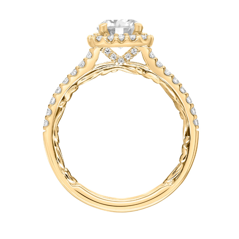 Artcarved Bridal Semi-Mounted with Side Stones Classic Lyric Halo Engagement Ring Mellie 14K Yellow Gold