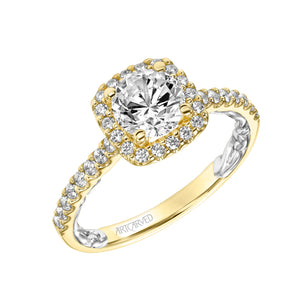 Artcarved Bridal Mounted with CZ Center Classic Lyric Halo Engagement Ring Mellie 18K Yellow Gold Primary & White Gold