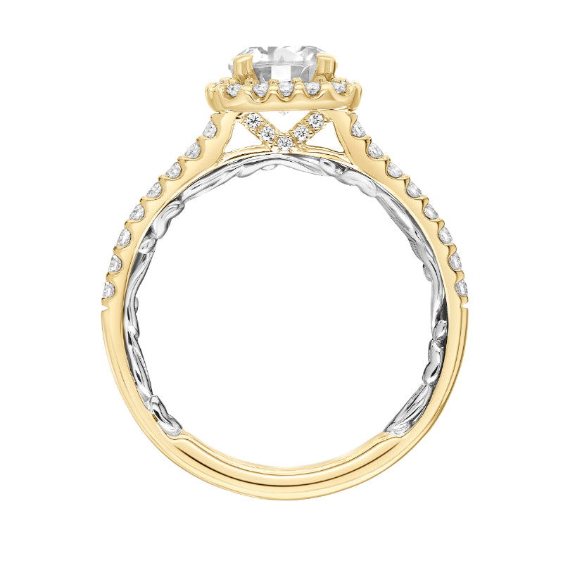 Artcarved Bridal Semi-Mounted with Side Stones Classic Lyric Halo Engagement Ring Mellie 18K Yellow Gold Primary & White Gold