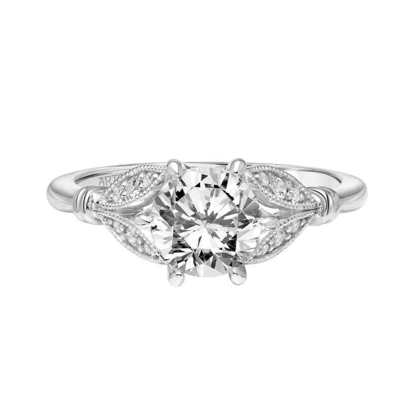 Artcarved Bridal Semi-Mounted with Side Stones Floral Diamond Engagement Ring Bellarose 18K White Gold