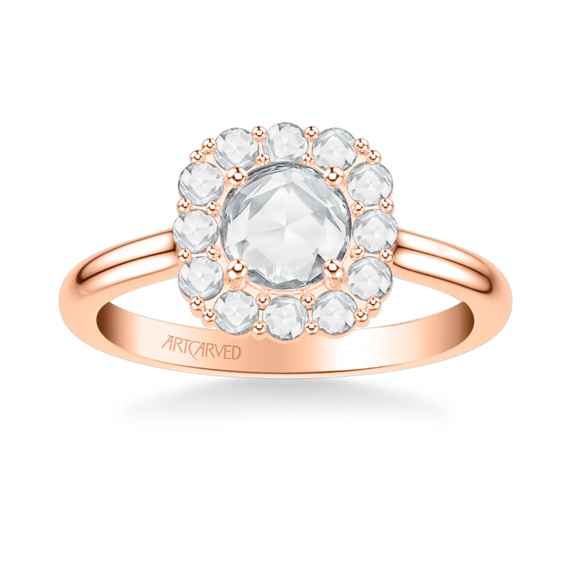 Artcarved Bridal Mounted Mined Live Center Classic Rose Goldcut Halo Engagement Ring Irma 14K Rose Gold