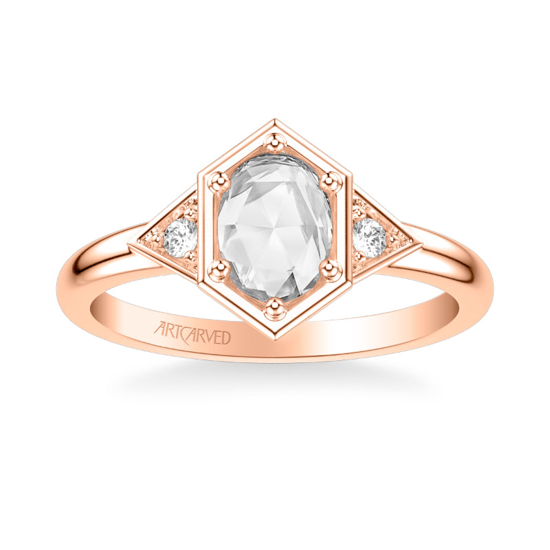 Artcarved Bridal Mounted Mined Live Center Contemporary Rose Goldcut 3-Stone Engagement Ring 18K Rose Gold