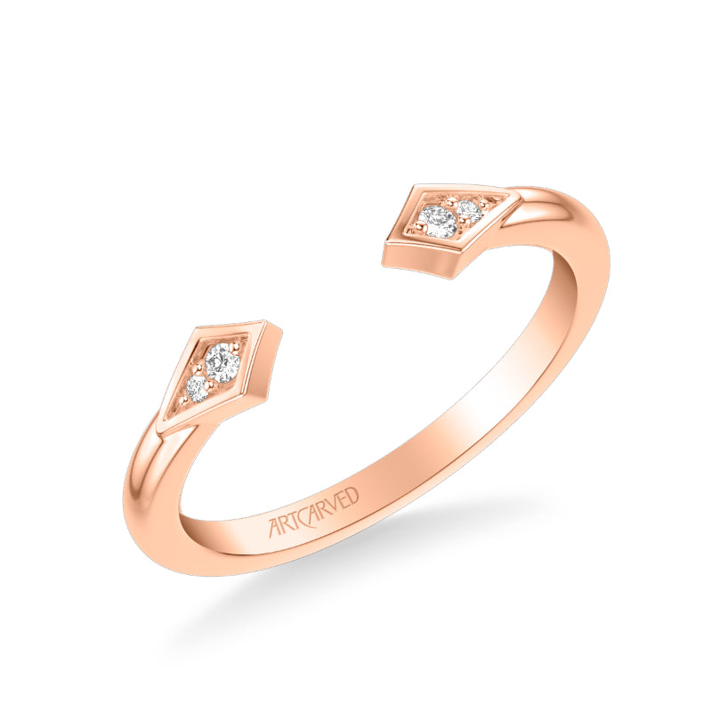 Artcarved Bridal Mounted with Side Stones Contemporary Rose Goldcut Diamond Wedding Band 18K Rose Gold