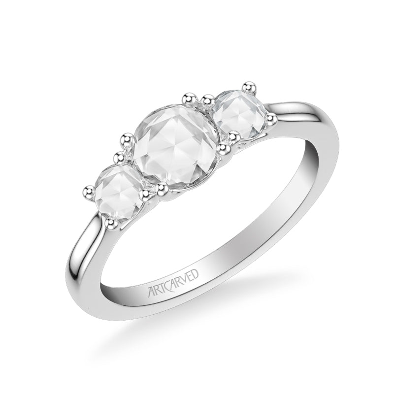 Artcarved Bridal Mounted Mined Live Center Classic Rose Goldcut 3-Stone Engagement Ring Belinda 14K White Gold