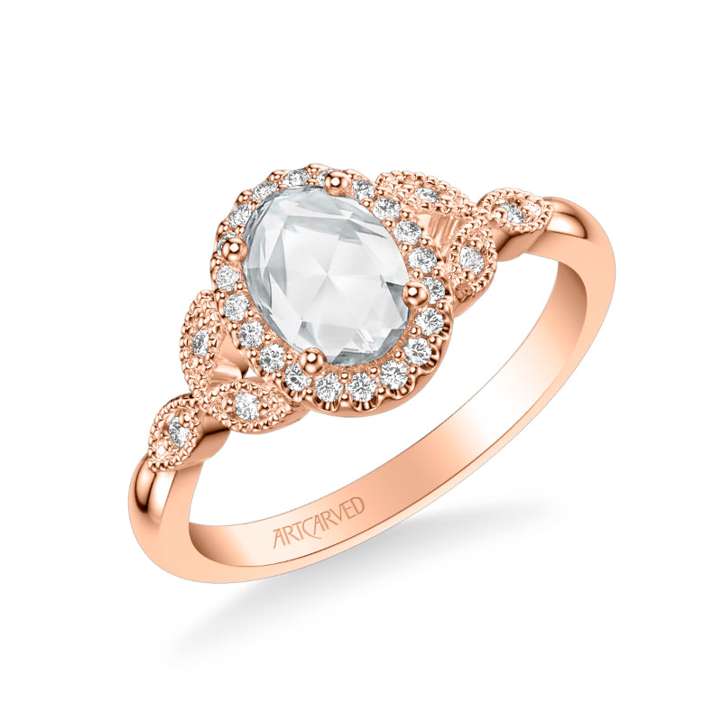 Artcarved Bridal Mounted Mined Live Center Contemporary Rose Goldcut Halo Engagement Ring Isabella 14K Rose Gold