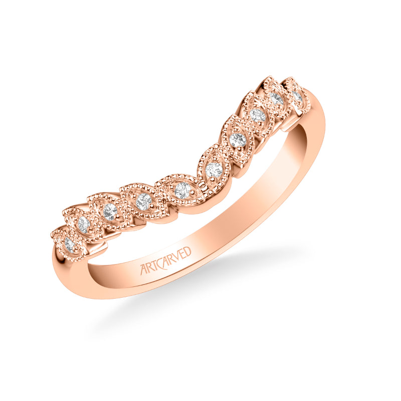 Artcarved Bridal Mounted with Side Stones Contemporary Rose Goldcut Diamond Wedding Band 18K Rose Gold