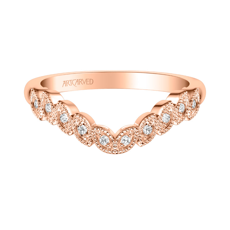 Artcarved Bridal Mounted with Side Stones Contemporary Rose Goldcut Diamond Wedding Band 18K Rose Gold