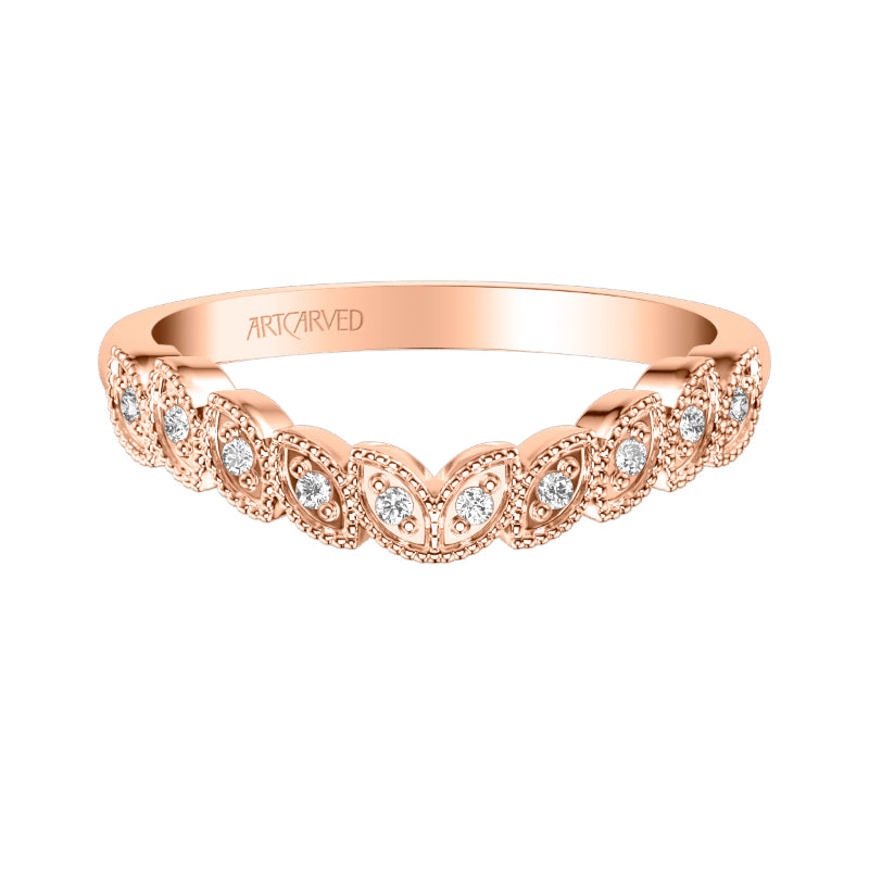 Artcarved Bridal Mounted with Side Stones Contemporary Rose Goldcut Diamond Wedding Band Florence 14K Rose Gold
