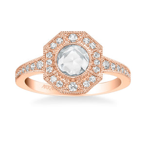 Artcarved Bridal Mounted Mined Live Center Vintage Rose Goldcut Halo Engagement Ring Ornella 14K Rose Gold