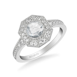 Artcarved Bridal Mounted Mined Live Center Vintage Rose Goldcut Halo Engagement Ring Ornella 14K White Gold
