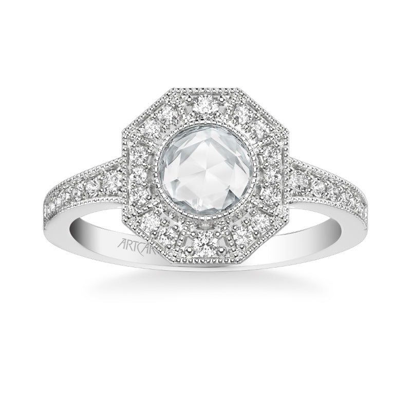 Artcarved Bridal Mounted Mined Live Center Vintage Rose Goldcut Halo Engagement Ring 18K White Gold