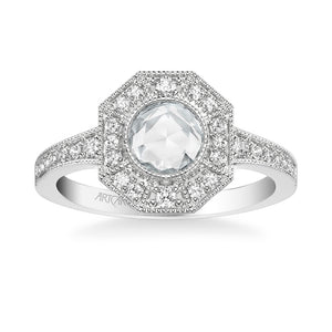 Artcarved Bridal Mounted Mined Live Center Vintage Rose Goldcut Halo Engagement Ring Ornella 14K White Gold