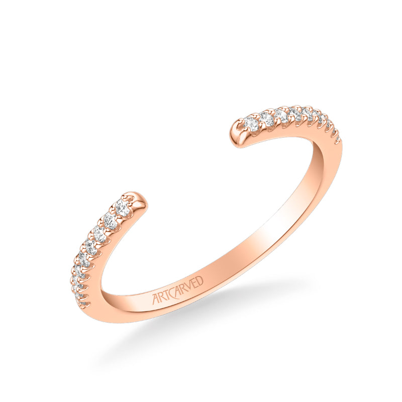 Artcarved Bridal Mounted with Side Stones Contemporary Rose Goldcut Diamond Wedding Band Angelyn 18K Rose Gold
