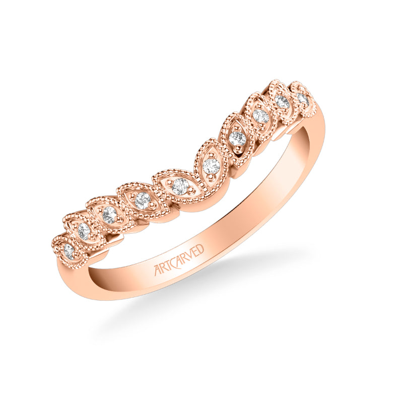 Artcarved Bridal Mounted with Side Stones Contemporary Diamond Wedding Band Charlotte 14K Rose Gold