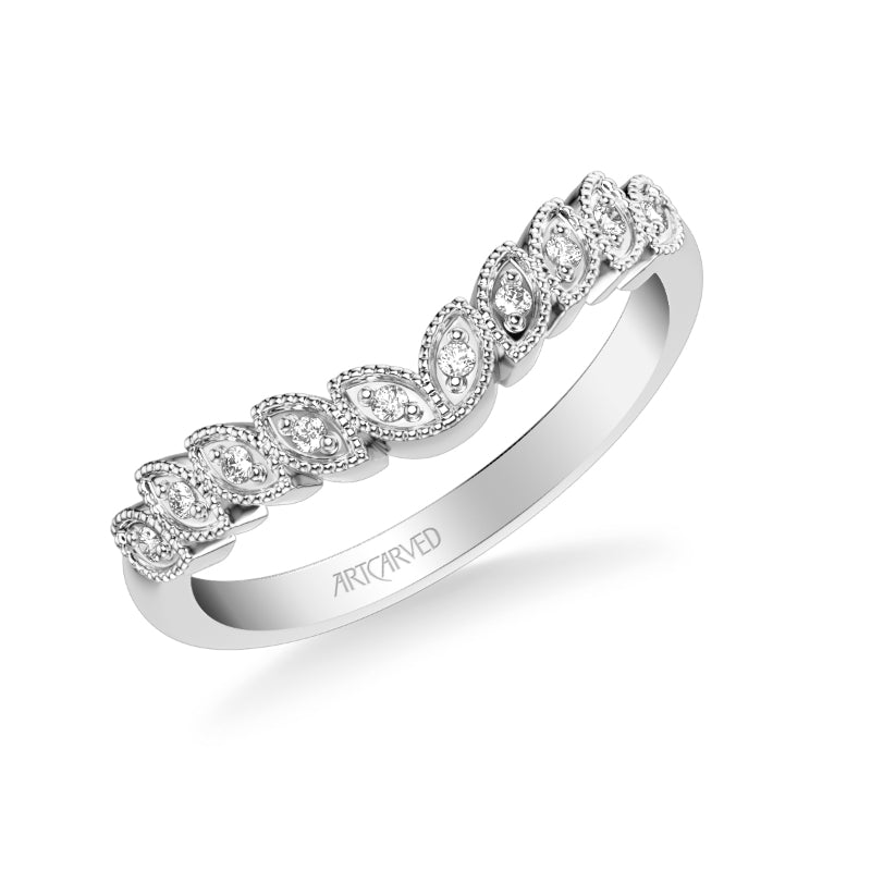 Artcarved Bridal Mounted with Side Stones Contemporary Diamond Wedding Band Charlotte 14K White Gold