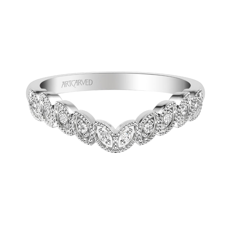 Artcarved Bridal Mounted with Side Stones Contemporary Diamond Wedding Band 18K White Gold