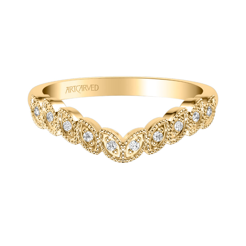 Artcarved Bridal Mounted with Side Stones Contemporary Diamond Wedding Band Charlotte 14K Yellow Gold