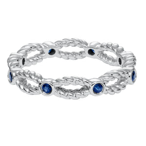 Artcarved Bridal Mounted with Side Stones Contemporary Stackable Eternity Anniversary Band 14K White Gold & Blue Sapphire