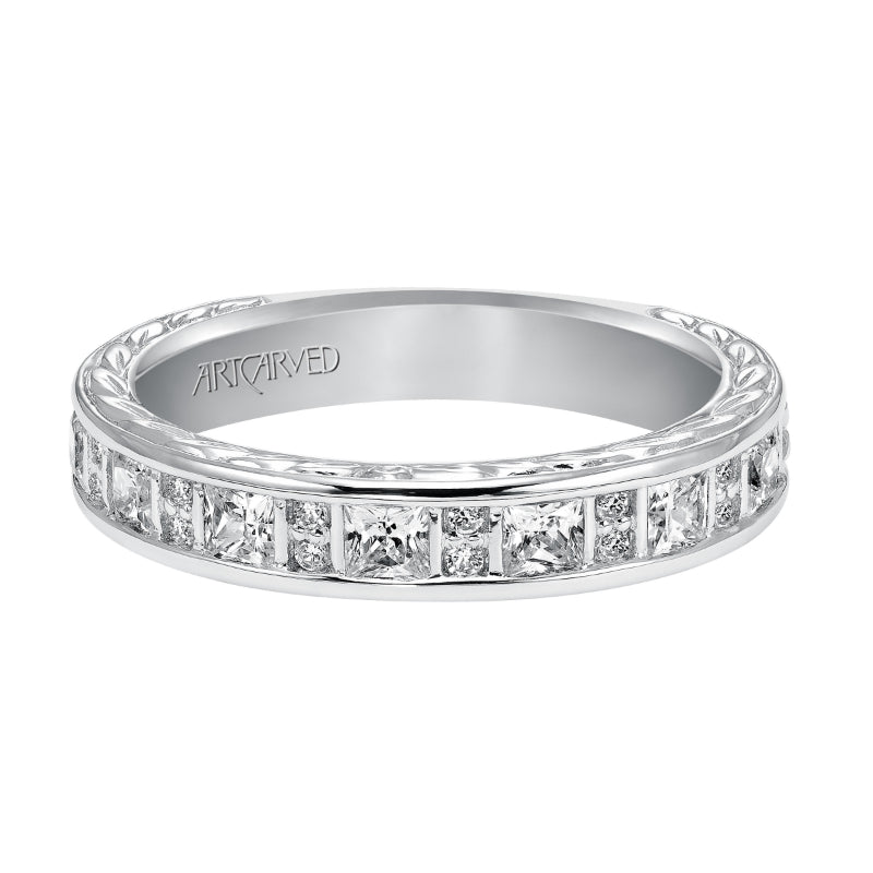 Artcarved Bridal Mounted with Side Stones Diamond Anniversary Band 14K White Gold