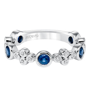 Artcarved Bridal Mounted with Side Stones Contemporary Stackable Diamond Anniversary Band 14K White Gold & Blue Sapphire