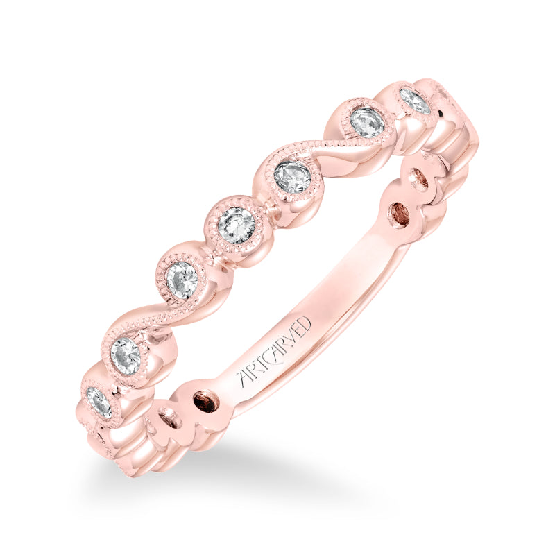 Artcarved Bridal Mounted with Side Stones Contemporary Fashion Diamond Anniversary Band 14K Rose Gold