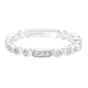 Artcarved Bridal Mounted with Side Stones Vintage Stackable Fashion Diamond Anniversary Band 14K White Gold