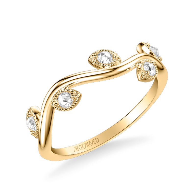 Artcarved Bridal Mounted with Side Stones Contemporary Rose Goldcut Diamond Anniversary Band 18K Yellow Gold