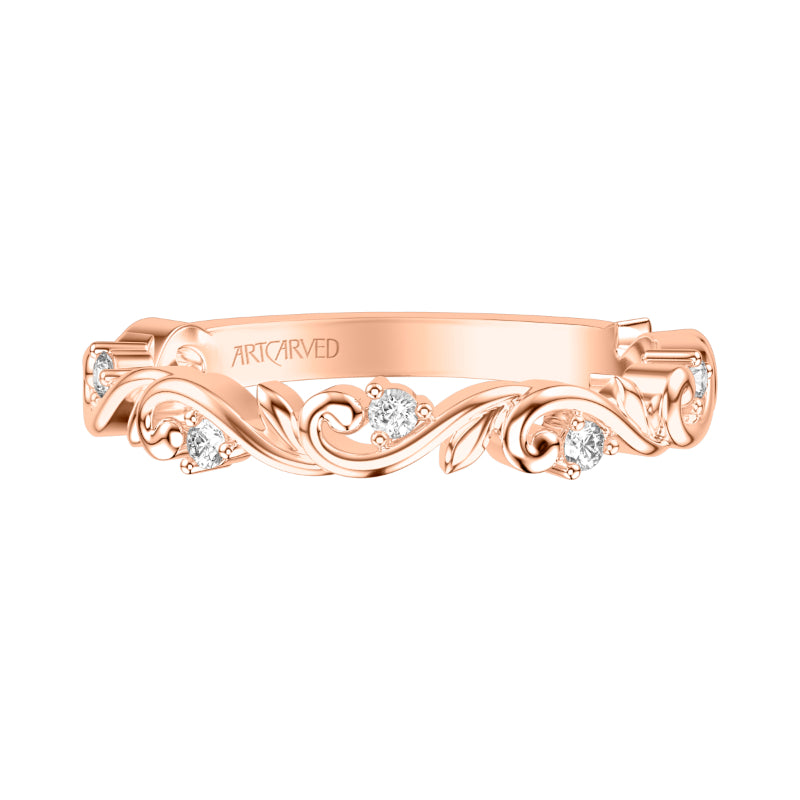 Artcarved Bridal Mounted with Side Stones Classic Lyric Diamond Anniversary Ring 18K Rose Gold