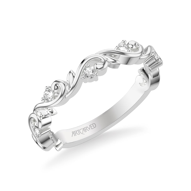 Artcarved Bridal Mounted with Side Stones Classic Lyric Diamond Anniversary Ring 18K White Gold