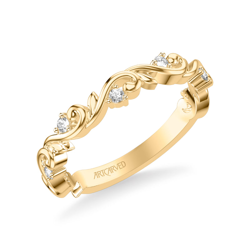 Artcarved Bridal Mounted with Side Stones Classic Lyric Diamond Anniversary Ring 14K Yellow Gold