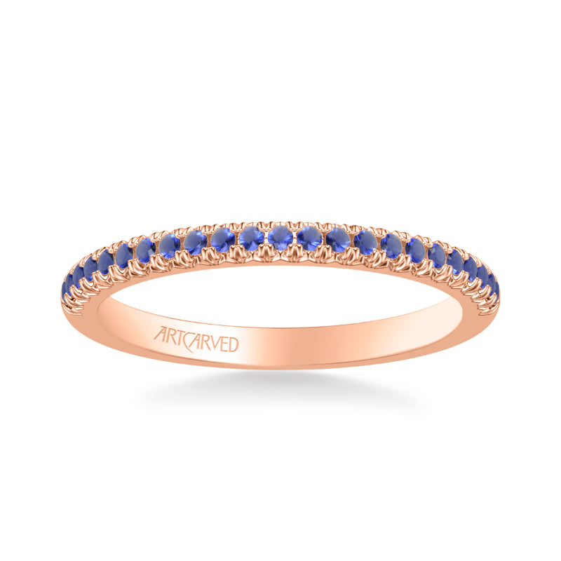 Artcarved Bridal Mounted with Side Stones Classic Anniversary Band 18K Rose Gold & Blue Sapphire
