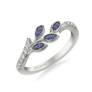 Artcarved Bridal Mounted with Side Stones Contemporary Anniversary Ring 18K White Gold & Blue Sapphire