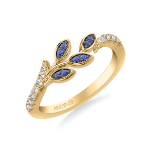 Artcarved Bridal Mounted with Side Stones Contemporary Anniversary Ring 14K Yellow Gold & Blue Sapphire