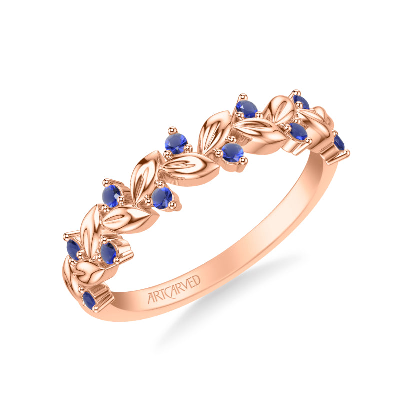 Artcarved Bridal Mounted with Side Stones Contemporary Anniversary Ring 14K Rose Gold & Blue Sapphire