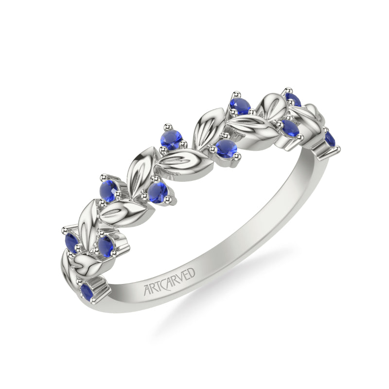 Artcarved Bridal Mounted with Side Stones Contemporary Anniversary Ring 18K White Gold & Blue Sapphire