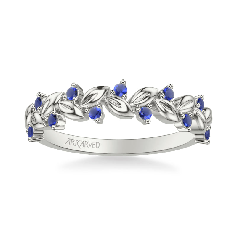 Artcarved Bridal Mounted with Side Stones Contemporary Anniversary Ring 18K White Gold & Blue Sapphire