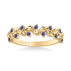 Artcarved Bridal Mounted with Side Stones Contemporary Anniversary Ring 14K Yellow Gold & Blue Sapphire