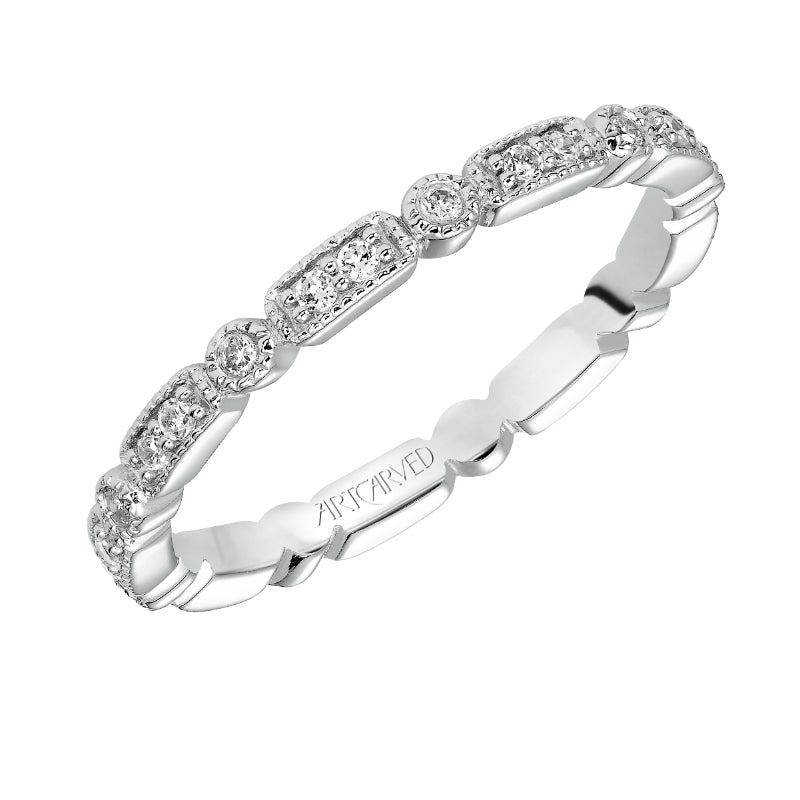 Artcarved Bridal Mounted with Side Stones Vintage Eternity Diamond Anniversary Band 14K White Gold