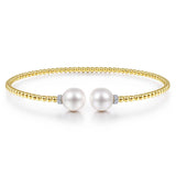 Gabriel & Co. 14k Yellow Gold Bujukan Pearl & Diamond Bangle Bracelet