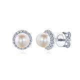 Gabriel & Co. 14k White Gold Grace Pearl & Diamond Stud Earrings
