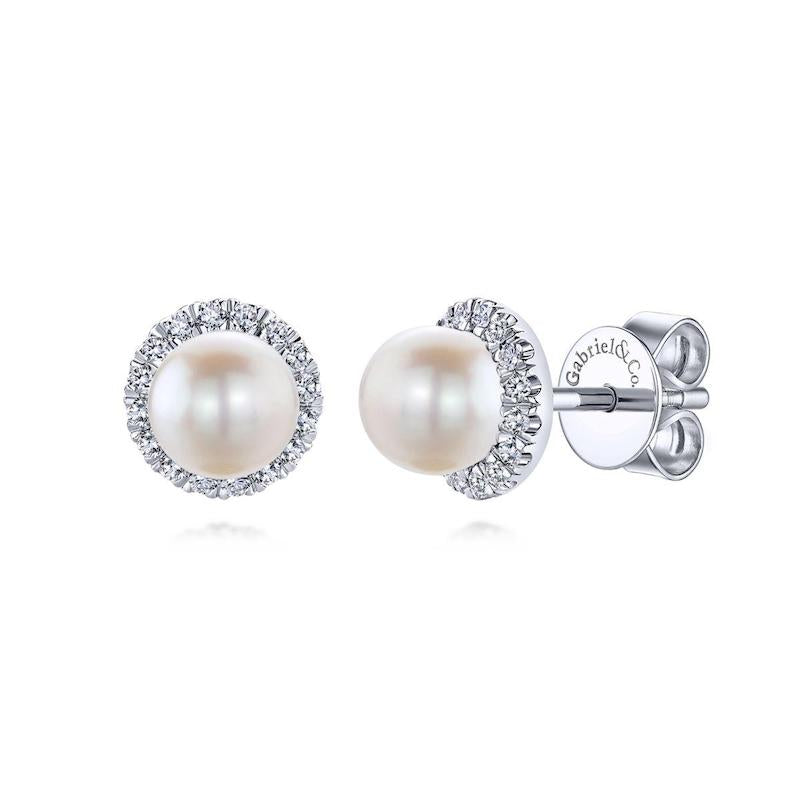 Gabriel & Co. 14k White Gold Grace Pearl & Diamond Stud Earrings