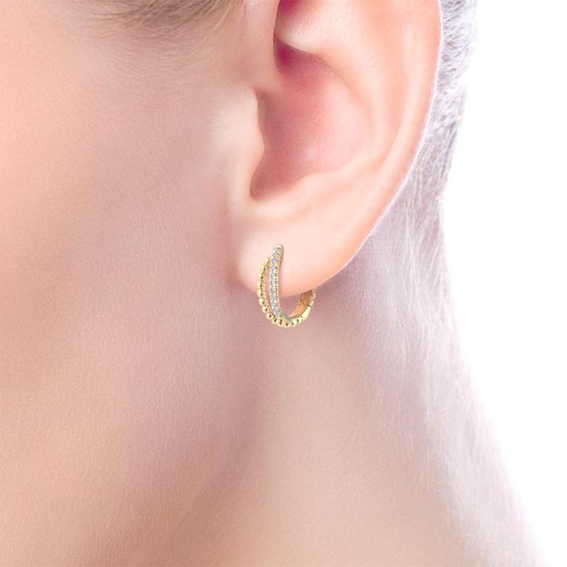 Gabriel & Co. 14k Yellow Gold Bujukan Diamond Huggie Earrings