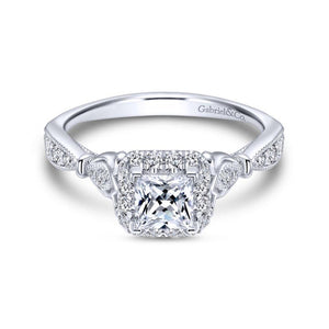 Gabriel & Co. 14k White Gold Victorian Halo Engagement Ring