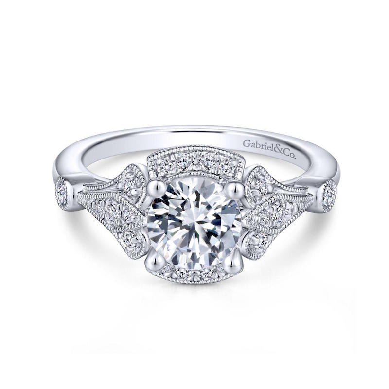 Gabriel & Co. 14k White Gold Art Deco Halo Engagement Ring