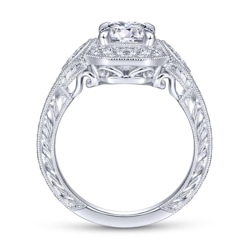 Gabriel & Co. 14k White Gold Art Deco Halo Engagement Ring