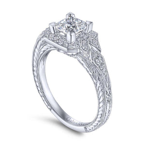 Gabriel & Co. 14k White Gold Art Deco Halo Engagement Ring