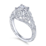 Gabriel & Co. 14k White Gold Art Deco Wide Band Engagement Ring